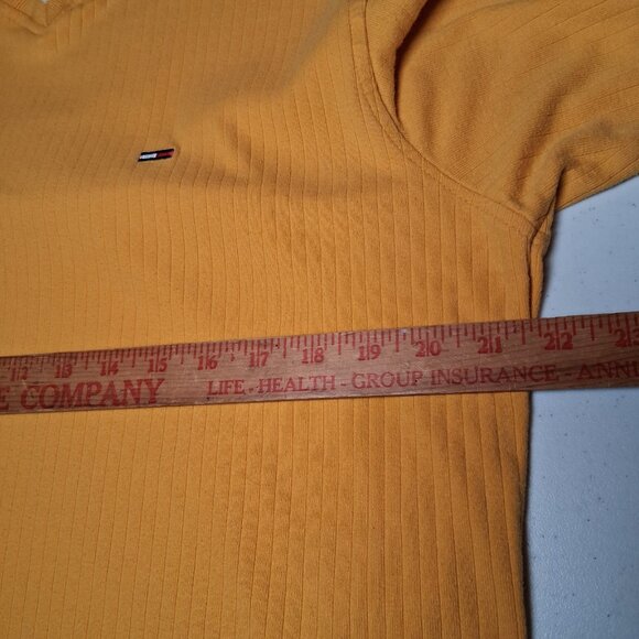 Vintage 1990s Tommy Jeans Shirt Men L Ribbed Knit Gold Long Sleeve V Neck - Picture 5 of 9